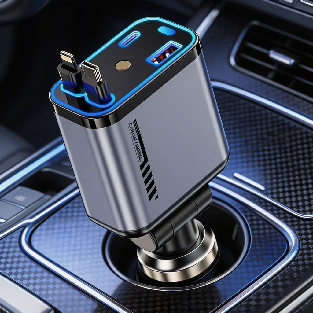 4-in-1 Car Charger Metal Black 20W Rotatable
