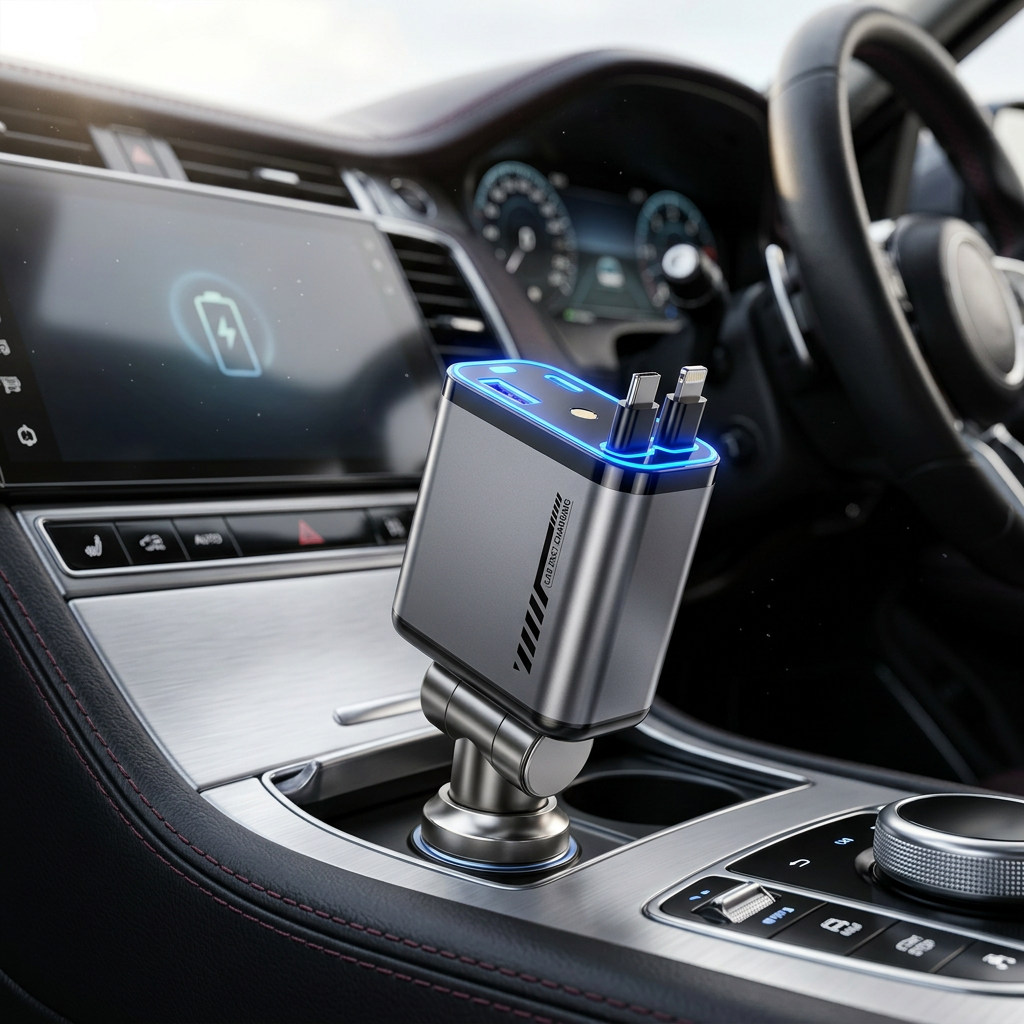 4-in-1 Car Charger Metal Black 20W Rotatable