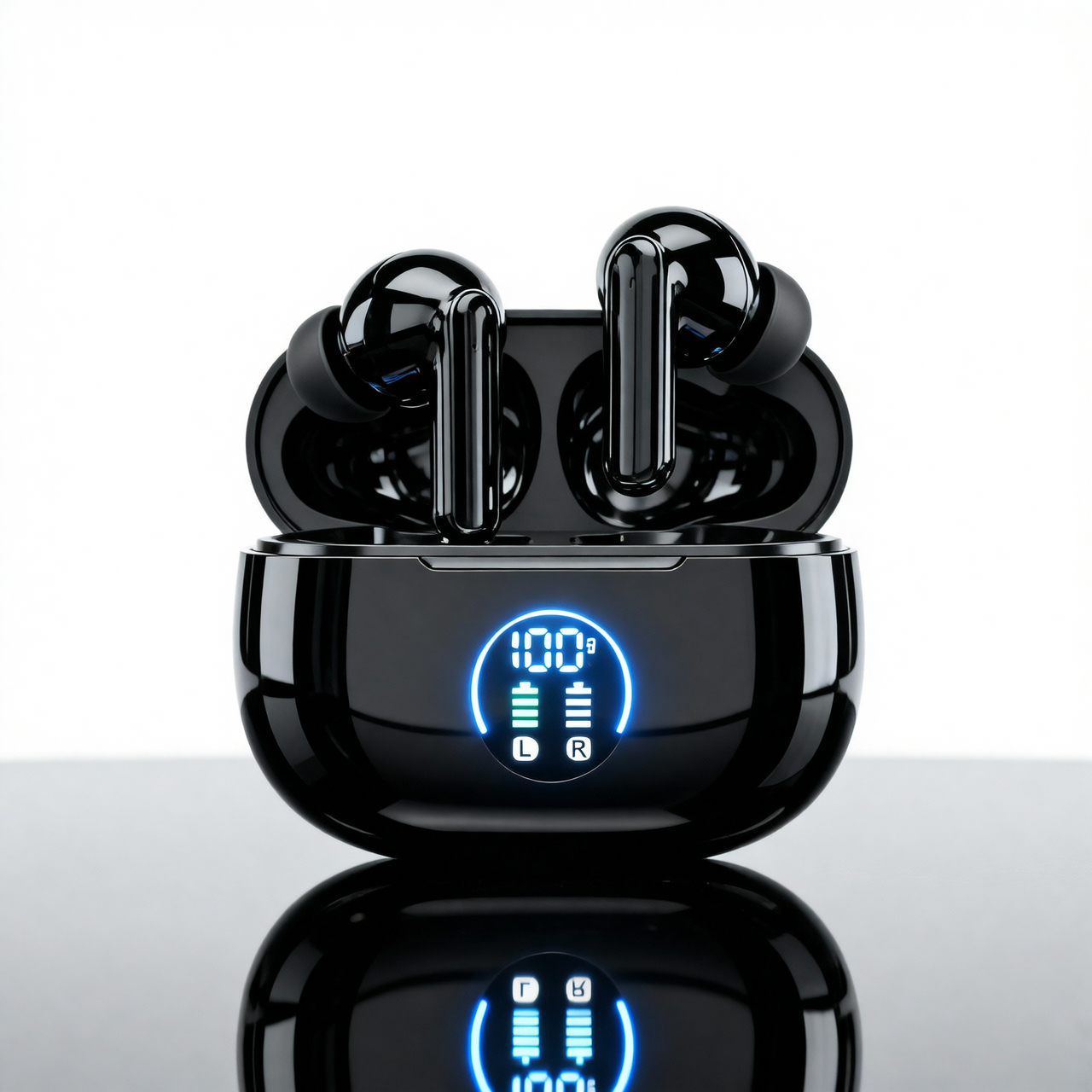 Black TWS Wireless Earbuds with 24Hr Battery & Noise