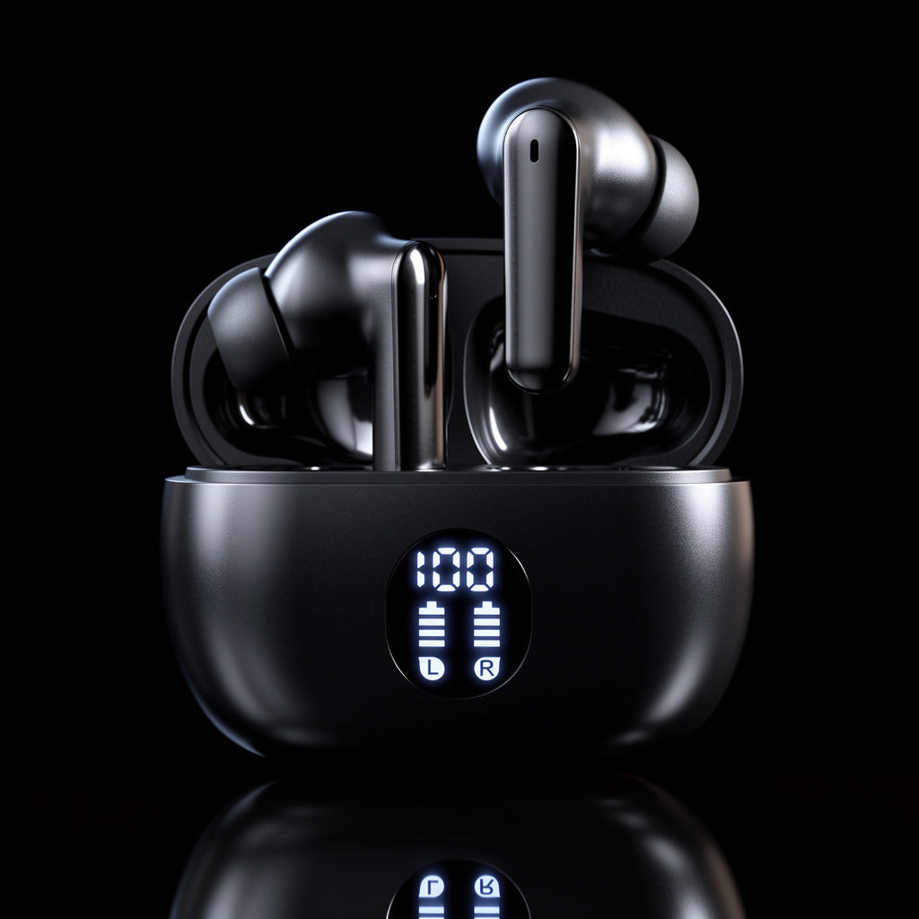 Black TWS Wireless Earbuds with 24Hr Battery & Noise